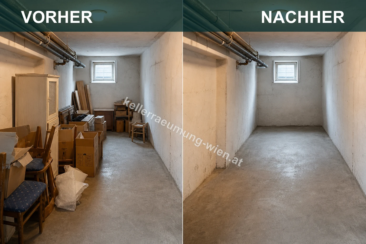Kellerentrümpelung Wien vorher und nachher